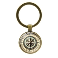 Close-up of vintage bronze nautical compass keychain with glass dome and scale detail - Bronze-4