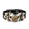 Nahaufnahme vom Vintage Mehrlagen Lederarmband mit Kompass und Weltkarte Anhänger - Nautische Karte Kompass Stil (JY009454-8)