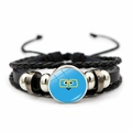Bracciale multistrato in pelle intrecciata nera con ciondolo emoji blu dei cartoni - Base Blu Sorriso Occhiali Gialli (Stile-5) / Nero