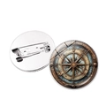 Broche boussole nautique vintage avec design de carte antique en dôme de verre - Argent-Style 1