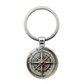 Vintage nautischer Kompass Schlüsselanhänger mit Silberring und Glaskuppel - Silber-Stil 3
