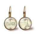 Pendientes vintage de la Torre Eiffel con motivos de París y rosas sobre fondo blanco - Torre Eiffel Bronce Antiguo (JY00777) / Bronce Antiguo