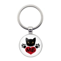 Close-up of black cat pendant with red heart and ME text on a metal keychain - ME Black Cat Heart (Silver-8)