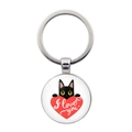 Detailed view of silver heart black cat keychain with I Love You glass cabochon pendant - Hiding Black Cat Heart (Silver-5)