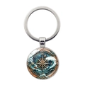 Vintage nautical compass car keychain with silver finish and glass dome pendant - Silver-Style 5
