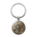 Vintage nautical compass car keychain with relief map and bronze finish pendant - Silver-Style 6