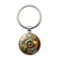 Vintage nautical compass world map keychain with silver metal ring and bronze pendant - Silver-Style 7