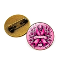 Pink ribbon breast cancer awareness badge with vintage bronze metal pin and heart pattern - Bronze Awareness Month Leaf Style (Bronze-10)