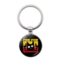 Porte-clés en métal avec chat noir à deux pistolets sur fond de rayures rétro colorées - Argent-Chat Noir Pop Art (Argent-4)