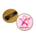 Pink ribbon breast cancer awareness brooch in round bronze metal frame with flower design - Bronze Pearl Flower Ribbon (Bronze-12)