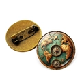 Épinglette vintage en bronze avec carte nautique et boussole sous dôme de verre - Bronze-Style 7