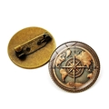Broche vintage carte marine et boussole avec finition bronze antique et dôme en verre - Bronze-Style 8