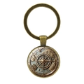 Vintage bronze nautical compass keychain with maritime map under convex glass - Bronze-Style 6