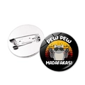 Runder Metall-Button mit Waschbär, Sonnenbrille, zwei Pistolen und Sonnenuntergang-Motiv - Silber-8