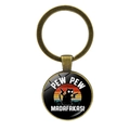 Porte-clés vintage en bronze avec un chat noir et des pistolets Pew Pew Madafakas - Bronze-Chat Noir Double Pistolet (Bronze-1)