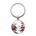Dettaglio del portachiavi d'argento con paesaggio del Monte Fuji e foglia d'acero rossa - Stile Fuji, Pino e Acero Rosso (Argento-12)