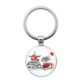 Dettaglio del portachiavi d'argento con ciondolo raffigurante un paesaggio giapponese zen - Stile Zen Ponte ad Arco della Pagoda Rossa (Argento-10)