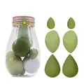 7-piece avocado green makeup sponge set inside a decorative clear flower lid jar - 7-Pack Set / Avocado Green
