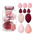 10-piece pink makeup sponge set in a transparent jar with various beauty blender shapes - Dark Red Rose