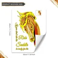 Abstract horse head wall sticker with gold foil and motivational quote for room decor - 30*45cm
