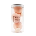 Peach makeup sponge set in transparent canister featuring various sizes and shapes - Light Pink Sponges Set With Mini Sizes