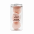 Three-piece peach makeup sponge set in a transparent bottle with a silver metal lid - Light Pink Peach Shape Sponges Set