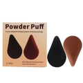 Set of two black and dark brown slanted teardrop makeup sponges in a box - Box Packaging / Double Head Fan Style / Black and Brown