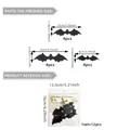 Size chart for 3D black bat wall stickers showing various dimensions for Halloween decor - Black Glitter Bat (PJ7520)