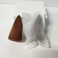 Brown teardrop makeup sponge with slanted edge and translucent packaging pouch - Frosted Bag / Conical Cut Style / Brown