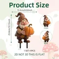2D Garden Gnome Stake with Pumpkin design, size 10.15 x 6.02 inch front and back view - Wood Grain Gnome with Lantern Style (DC10055)