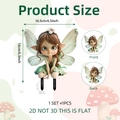 Detailed garden stake size guide showing a cute flower fairy 2D PVC decorative plug - Light Green Dress Fairy (DC10020)