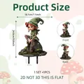 Garden green elf PVC yard stake 24.8cm height with front and back 2D design view - Red Haired Elf with Goggles (DC10057)