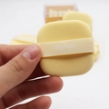 Handheld butter yellow square makeup puff with ribbon handle and clear storage case - Bagged Version / Yellow