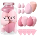 Set de 14 éponges de maquillage roses assorties dans un bocal de rangement clair - ALYAN Rose