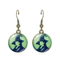 Ohrringe mit Hexen-Silhouette, grünem Glas-Cabochon und antiken Bronze-Haken - Grüne Hexe Silhouette (JY9484-2)