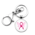 Pink ribbon butterfly breast cancer awareness keychain with silver metal lobster clasp - Pink Ribbon Butterfly Wings (JY009425-2)