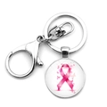 Breast cancer awareness keychain with pink ribbon and butterfly design on silver metal ring - Pink Ribbon with Butterflies (JY009425-3)