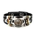 Vintage nautische kompas punk meerlaagse leren gevlochten armband met kralen - Vintage kompasstijl (JY009454-1)