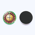 Front and back view of a 25mm roulette wheel crystal glass fridge magnet with magnetic back - Casino Roulette Style 10 (JY9492-10)
