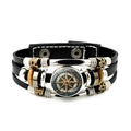 Vintage punk lederen meerlaagse armband met kompas wijzerplaat en tandwiel bedeltjes - Punk nautische kompasstijl (JY009454-2)