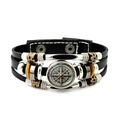 Vintage meerlaagse leren armband met nautisch kompas en punk metalen kralen - Kompas in industriële stijl (JY009454-3)