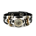 Vintage punk leren armband met nautisch kompasbedeltje en meerlagige kralen - Explorer kompasstijl (JY009454-4)