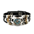 Mehrlagiges schwarzes Lederarmband im Vintage-Stil mit nautischem Kompass-Anhänger - Nautischer Wellenkompass Stil (JY009454-5)