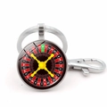 Détail macro du porte-clés en alliage de zinc argenté avec pendentif roulette de casino - Style de Roulette Argent 11 (Argent-1)
