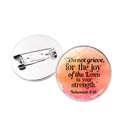 Set of two inspirational bible verse brooches featuring round glass gems and silver pins - Silver