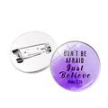 Inspirational Bible verse pin badges with purple watercolor design and silver pin back - Silver