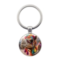 Ethnic desert camel keychain with colorful tassels and silver alloy glass dome pendant - Middle Eastern Style Camel (Silver-12)