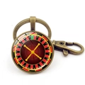 Porte-clés de roulette de jeu en bronze antique avec cabochon en verre et fermoir mousqueton - Style de Roulette Bronze 9 (Bronze-1)
