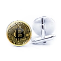 Elegante silberne Bitcoin-Manschettenknöpfe mit schwarz-goldenem Münzdesign für Herren - Silber