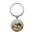 Silver camel desert caravan keychain featuring a round glass photo pendant charm - Marching Camel Team (Silver-4)